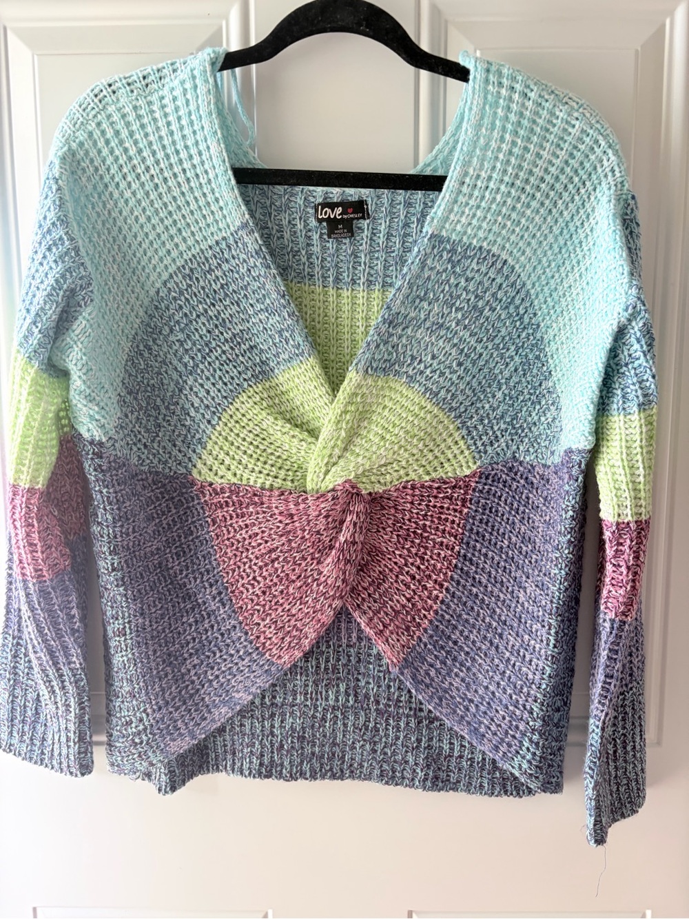 Love By Design Pastel Multicolor Twist-Front V-Neck Sweater